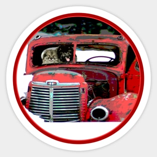 Keeshond Christmas Old Red Truck Sticker